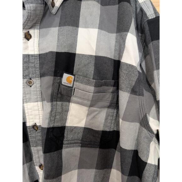 Carhartt Top Mens 3X Black White Plaid Button Front Flannel Relaxed Fit - Picture 3 of 10